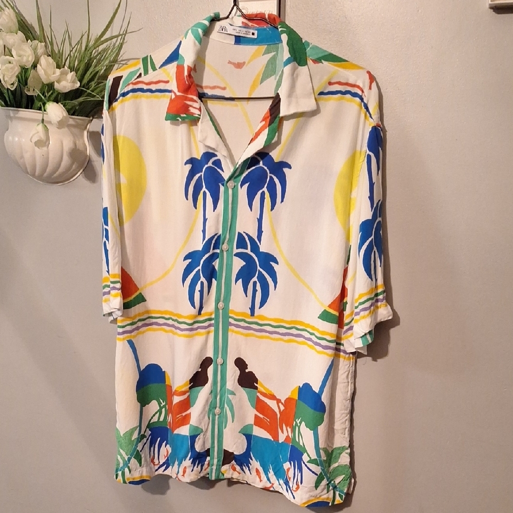 Zara Multicolor Tropical Print Blouse